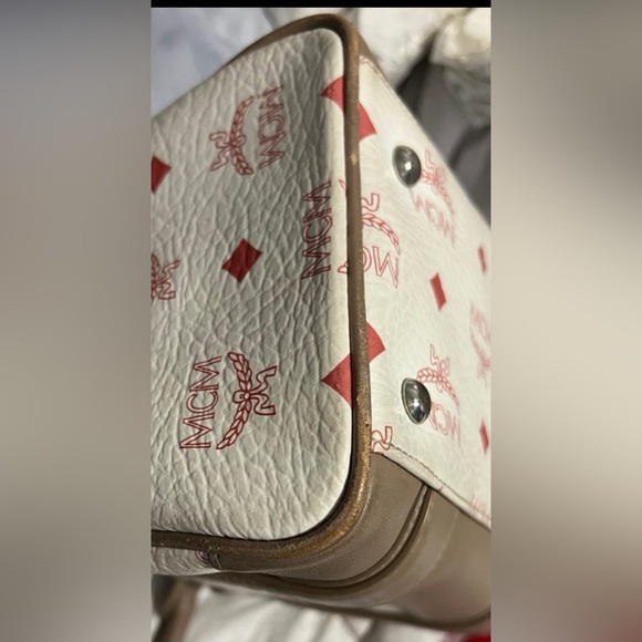 MCM Visetos Tan:Red:White Leather Satchel Bag: Boston Speedy Handbags & Purses - Picture 9 of 11